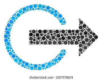 Logout mosaic of circle dots in various sizes and color tinges. Round dots are combined into logout vector collage. Vector design concept.