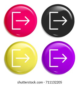 Logout multi color glossy badge icon set. Realistic shiny badge icon or logo mockup