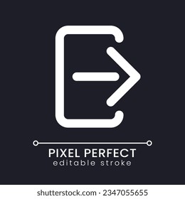 Logout pixel perfect white linear ui icon for dark theme. Finish session. Messenger security. Vector line pictogram. Isolated user interface symbol for night mode. Editable stroke. Poppins font used