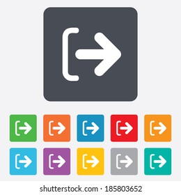 Logout sign icon. Sign out symbol. Arrow icon. Rounded squares 11 buttons. Vector