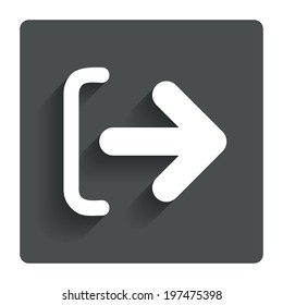 Logout sign icon. Sign out symbol. Arrow icon. Gray flat button with shadow. Modern UI website navigation. Vector