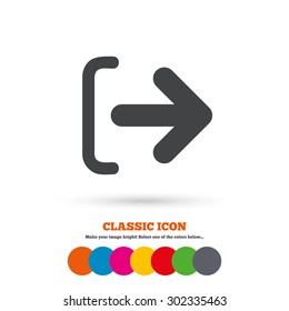 Logout sign icon. Sign out symbol. Arrow icon. Classic flat icon. Colored circles. Vector