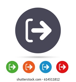 Logout sign icon. Sign out symbol. Arrow icon. Round colourful buttons with flat icons. Vector