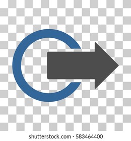 Logout vector pictograph. Illustration style is flat iconic bicolor cobalt and gray symbol on a transparent background.