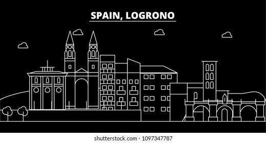 Logrono silhouette skyline. Spain - Logrono vector city, spanish linear architecture, buildings. Logrono travel illustration, outline landmarks. Spain flat icon, spanish line banner