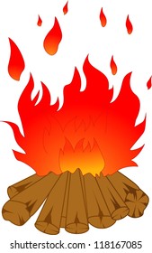 Logs burning. Bonfire on white background.illustration of isolated camp fire.