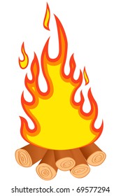 Logs burning. Bonfire on white background. Vector illustration.