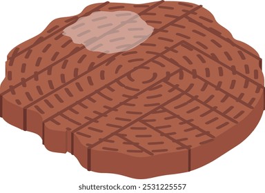 Lâmina central de toros recortada conceito isométrico marcado, pedaço de design de ícone vetor de madeira serrada dimensionalmente, madeira e símbolo de madeira, silvicultura e sinal de desmatamento, agricultura florestal e florestas