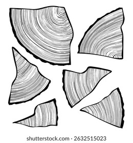 Logs of firewood, wood texture, tree rings pattern, vector design, isolated on white background