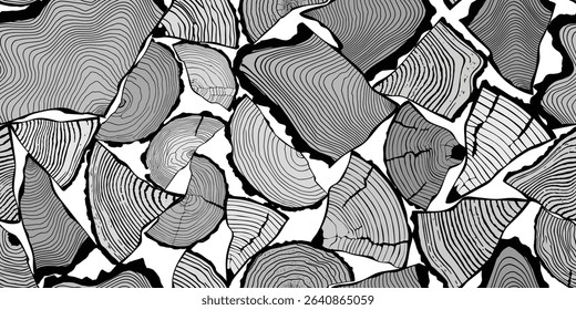 Logs of firewood, wood texture, tree rings pattern, vector design, isolated on white background