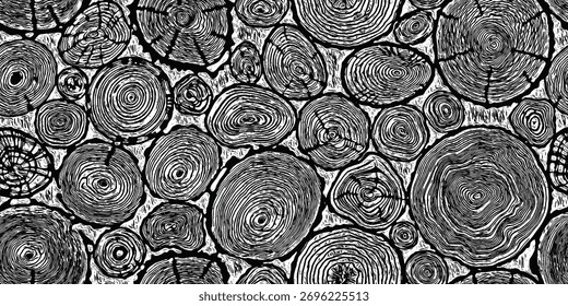 Troncos de leña, textura de madera, patrón de anillos de árbol, diseño de Vector, aislado sobre fondo blanco