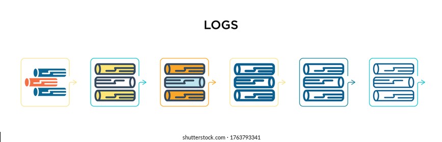 Logs vector icon in 6 different modern styles. Black, two colored logs icons designed in filled, outline, line and stroke style. Vector illustration can be used for web, mobile, ui