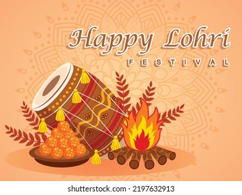 Lohri festival celebrations with bonfire and tabla also food