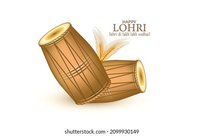 Lohri festive background. Lohri Dhol 3D in real wooden color. Minimal Vector Illustration for Happy Lohri. Indian traditional drum or dholak or dhol.