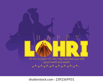 Lohri Punjabi festival of lohri celebration bonfire, with decorated drum and background.