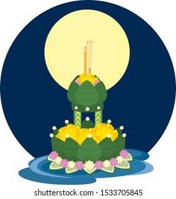 Loi Krathong Festival in Full Moon Night