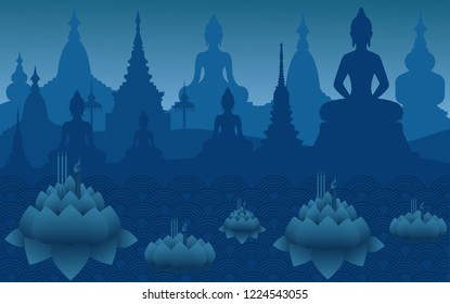 Loi Krathong  is a festival that is celebrated in Thailand and Laos .
The Loy Krathong festival takes place on the evening of the 12th month in the traditional Thai lunar calendar.illustration, vector