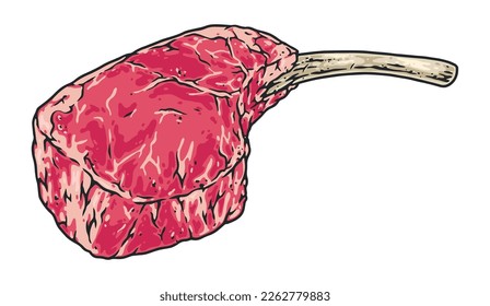 Loin meat emblem vintage colorful with piece raw beef or pork on bone for showcase butcher farm shop vector illustration