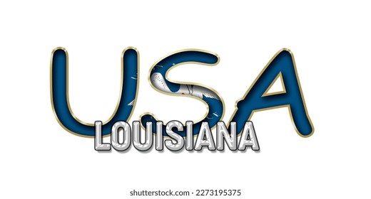 LOISIANA flag (USA) 3d light bulb alphabet with gold frame isolated on white background. gold glossy dripping  font. Vector illustration.