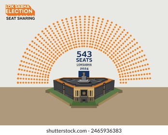 Lok Sabha Elecciones de la India. Un diseño de póster de concepto creativo para la tabla de compartición de asientos. Las Vacantes totales son 543. Celebrando la democracia de la India. 