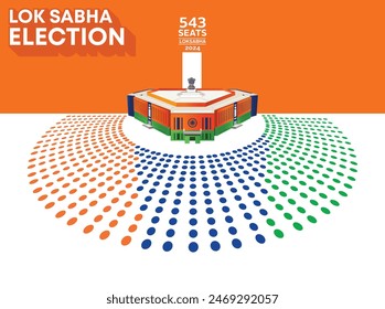 In: Lok Sabha Election of India. Ein kreatives Konzept Poster Design für Seat Sharing Chart. Die Benutzer sind insgesamt 543. Die Demokratie Indiens feiern. BJP größte Partei.