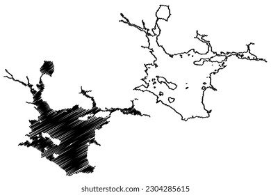 Lokka Reservoir (Republic of Finland) map vector illustration, scribble sketch Lokan tekojärvi, Lokan allas map