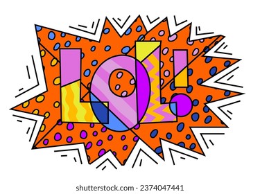 LOL is an acronym derived from the phrase laughing out loud. Playful simplistic pop-art design. The most common slang term. Editable vector illustration in bright colors isolated on a white background