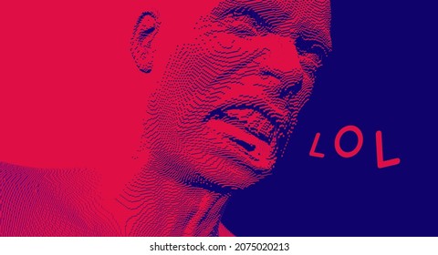 Lol. Angry man shouting. Creative design for avatar, communication and print. Voxel art. 3D vector illustration. 