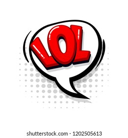 Lol comic text collection sound effects pop art style. Set vector speech bubble with word and short phrase cartoon expression illustration. Comics book red colored background template.