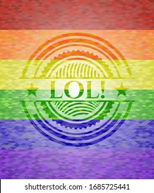 ¡Jajaja! emblema sobre fondo de mosaico con los colores de la bandera LGBT