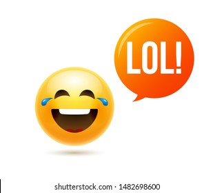Lol emoji icon smile face. Emoticon joke happy cartoon funny lol emoji illustration.