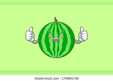LOL, HAHA, LAUGH, fun Face Emotion. Double Thumb Up Hand Gesture. Watermelon Fruit Cartoon Drawing Mascot Illustration.