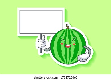 LOL, HAHA, LAUGH, FUN Face Emotion. Holding Whiteboard Hand Gesture. Watermelon Fruit Cartoon Drawing Mascot Illustration.
