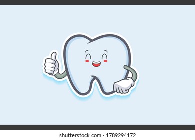 LOL, HAHA, LAUGH, FUN Face Emotion. Thumb up Hand Gesture. Tooth Cartoon Drawing Mascot Illustration.