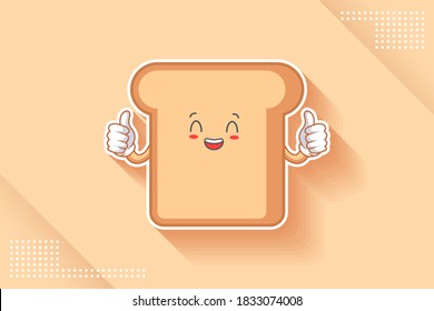 LOL, HAHA, LAUGH, FUN Face Emotion. Double Thumb up hand Gesture. Bread Food Cartoon Drawing Mascot Illustration.
