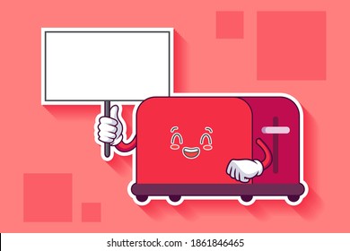 LOL, HAHA, LAUGH, FUN Face Emotion. Holding Whiteboard Gesture. Toaster Cartoon Drawing Mascot Illustration.