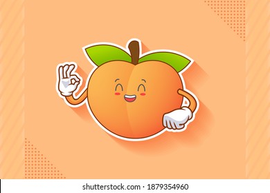 LOL, HAHA, LAUGH, FUN Face Emotion. Nice Hand Gesture. Peach Fruit Cartoon Drawing Mascot Illustration.