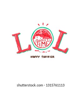 LOL- laugh out loud slogan with watermelon illustration, t-shirt graphic, tee print design. For t-shirt or other uses,T-shirt graphics, textile graphic 