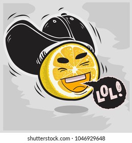 Lol Lots Of Laughs With Laughing Sliced Lemon With Baseball Hat Snapback  Funny Fruits. Vector Graphic.