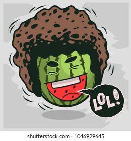 Lol Lots Of Laughs With Laughing Watermelon With Afro Hairstyle  Funny Fruits. Vector Graphic.