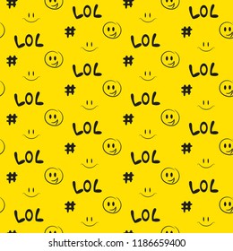 Lol pattern seamless yellow social media background.