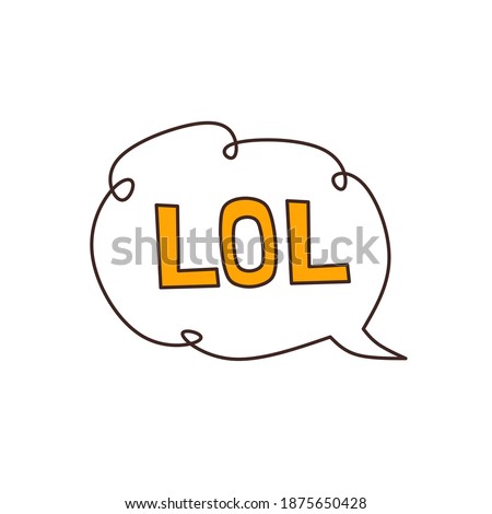 Lol pop art speech colored logo text design with handwriting bubble chat decoration. Give expression icon. Vector flat design style