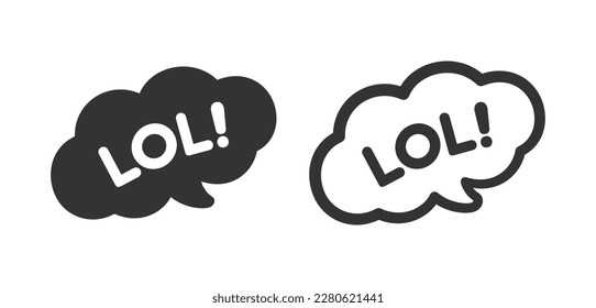 LOL speech bubble online chat message icon. Cute black text lettering vector illustration.