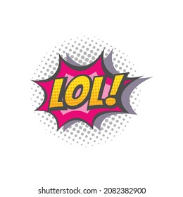 Lol star explosion with halftone. Comic cartoon lettering, pop art style.