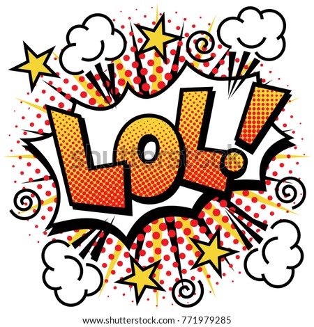 LOL! Text Design Pop Art-styled cartoon acronym, laugh out loud on exploding background.