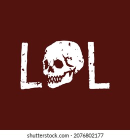 LOL white emotional icon.white letters with skull.word icon.laughing out loud.modern graphic design perfect for web design,posters,banners,bags,textille,tshirts,etc.LOL vector illustration
