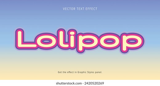 lolipop  candy text effect. sweet pink kids typography. girls lettering.