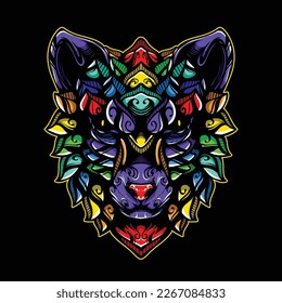 mascota de patrón de lobo decorativo lolipop colorido