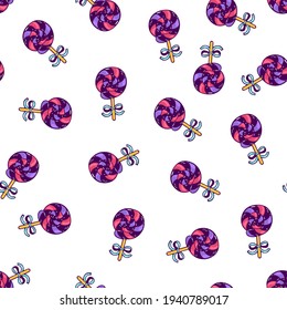 Сolorful lolipop seamless pattern. Candy shop. Hand drawn illustration isolated on white background. Nursery decoration, print, fabric. Vector