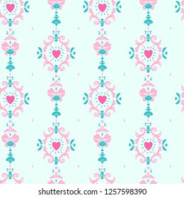 lolita fashion seamless girlish pattern with rococo style curls and hearts
